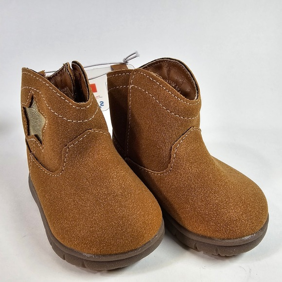 Carter's Other - Carter's Kids Ankle Boots Brown Faux Suede Western Gold Star Toddler Size 3